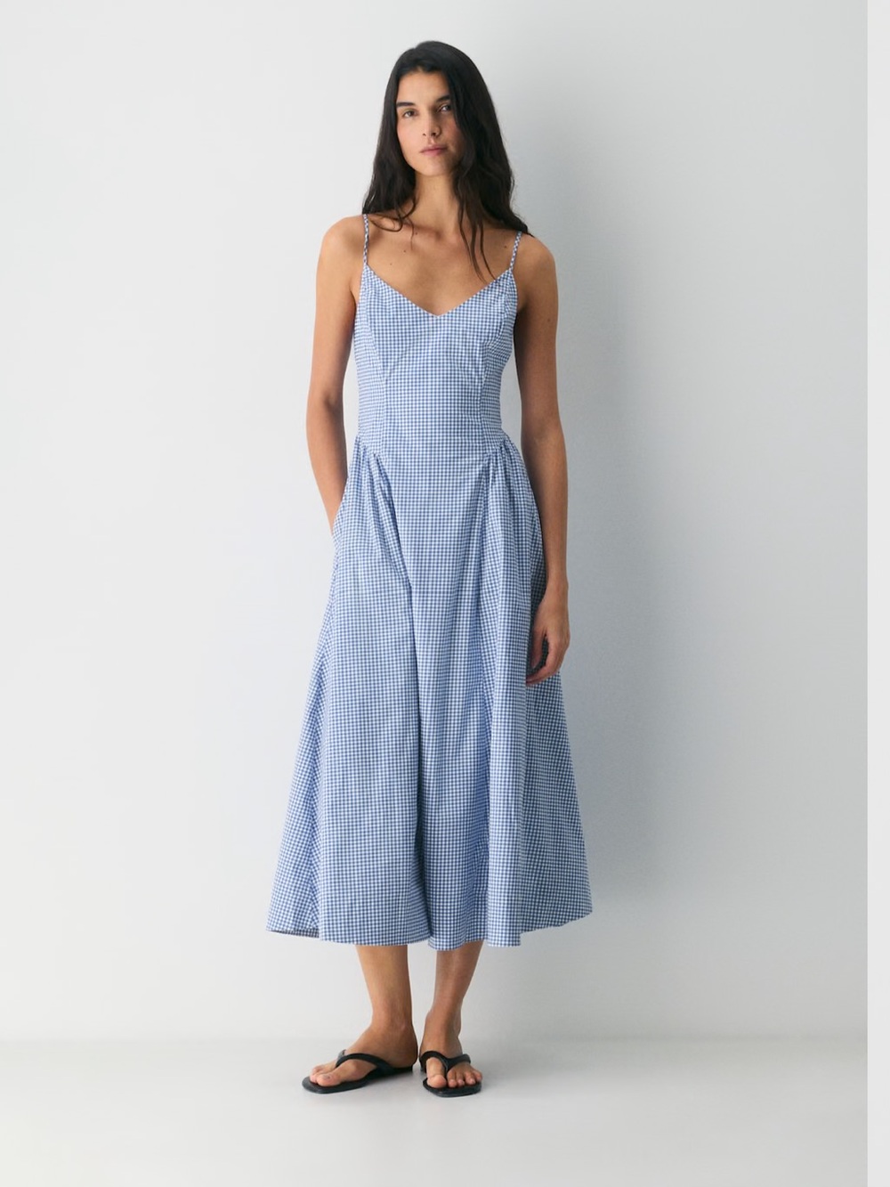 Wilfred Blue Gingham Spaghetti-Strap Technique Poplin Dress